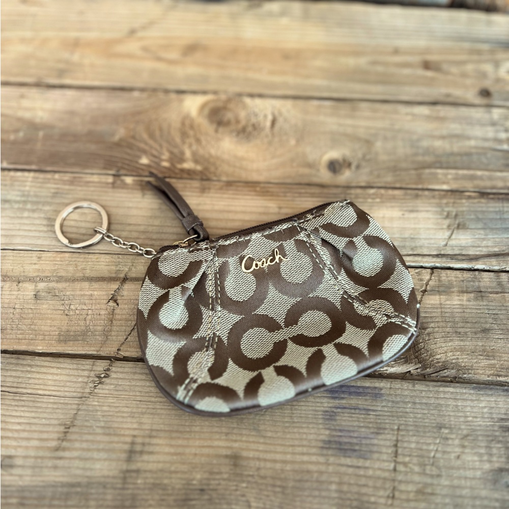 Coach Brown Change Purse with Gold Key Chain